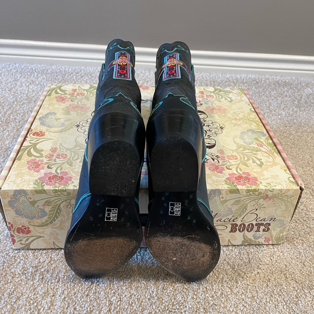 Macie Bean Black and Turquoise Heeled Boots, Size 7M - Picture 10 of 15